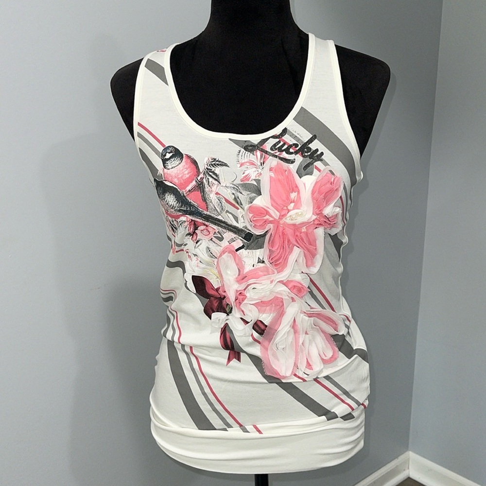 Women’s summer tank top 3D flowers floral birds print